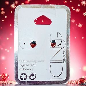 NEW Icing 925 Sterling Silver Small Sparkly Strawberry Earrings